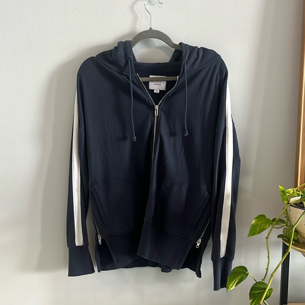 Anthropologie All Fenix Side Zip Navy and White Hoodie